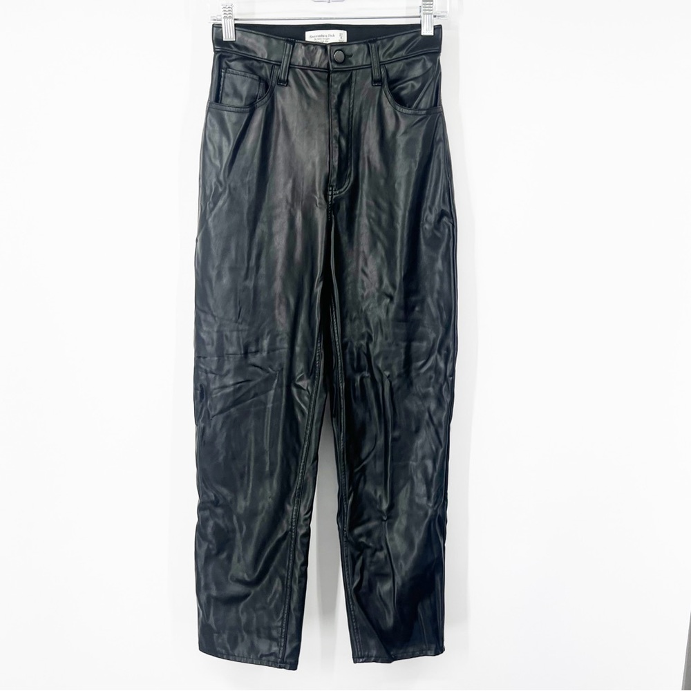 Abercrombie & Fitch Curve Love Ankle Straight Pants High Rise Faux Leather LONG